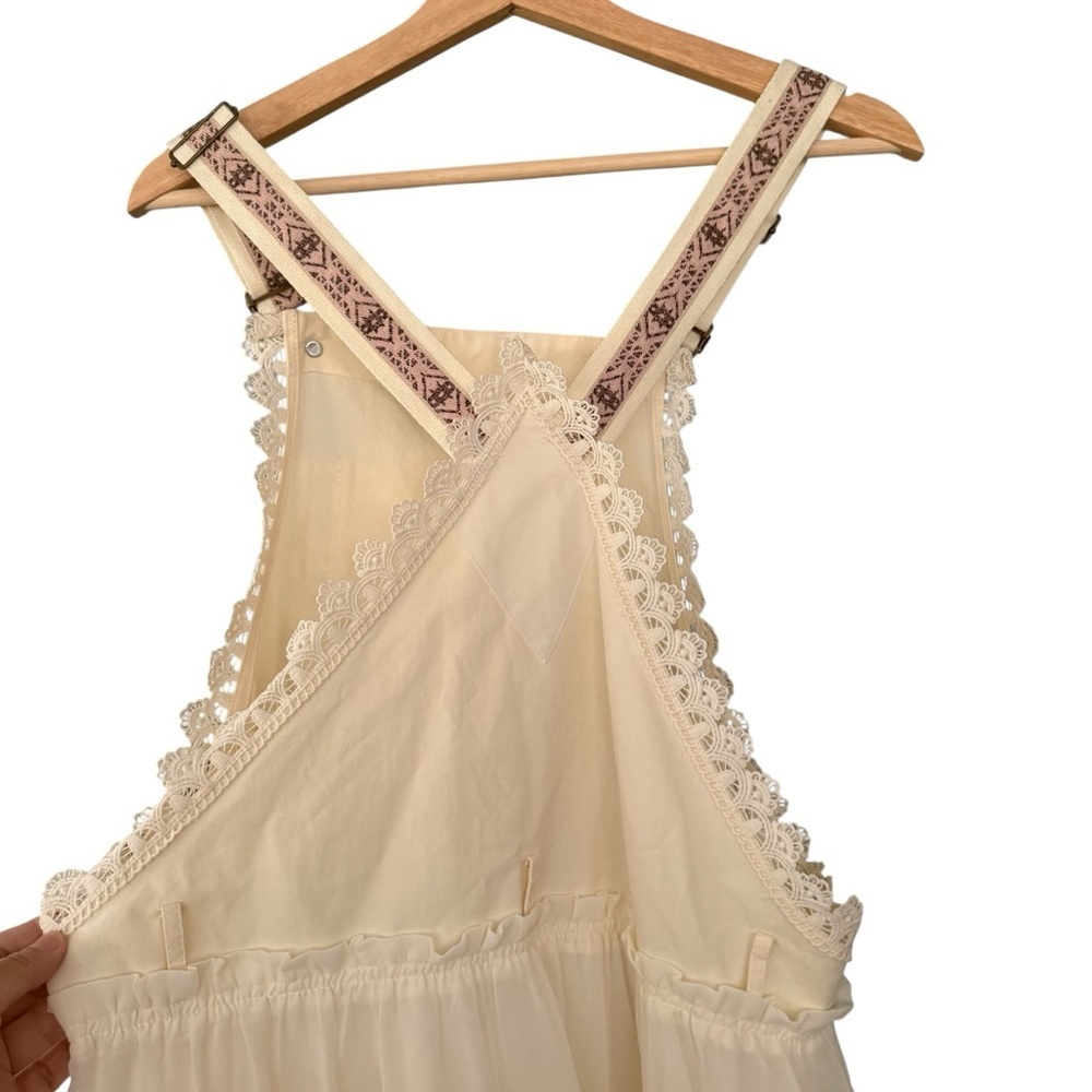Women Bib Overall Babydoll Pinafore Embroidered Lace Straps Suspender Dress - Picture 8 of 16